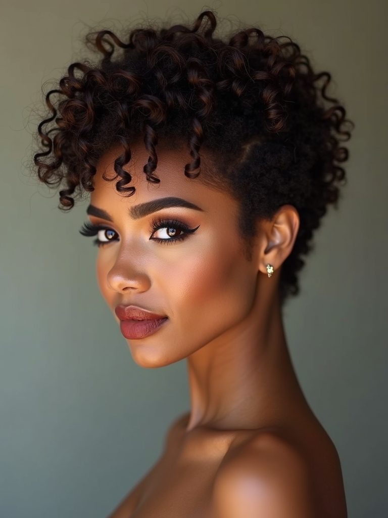 A curly pixie with a micro fringe of coils