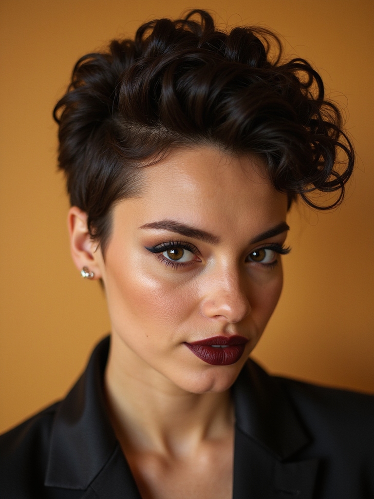 A curly pixie with a tapered undercut