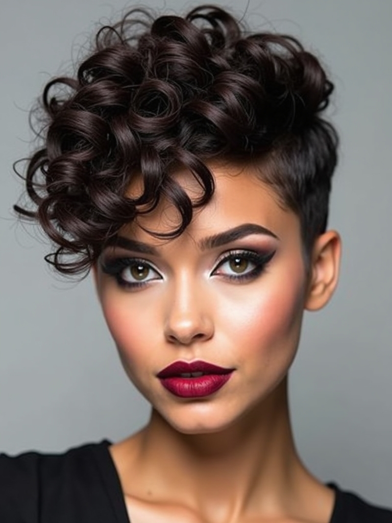 A curly spiky pixie with defined coils
