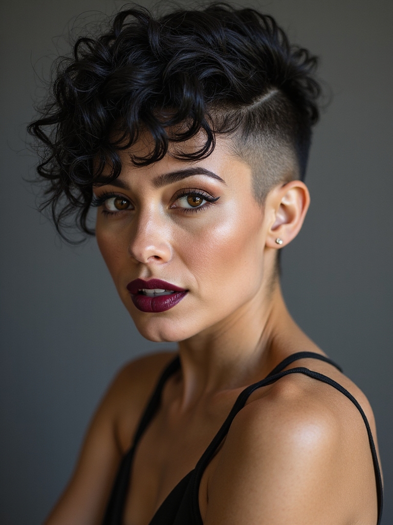 A curly pixie with an undercut and a curly top