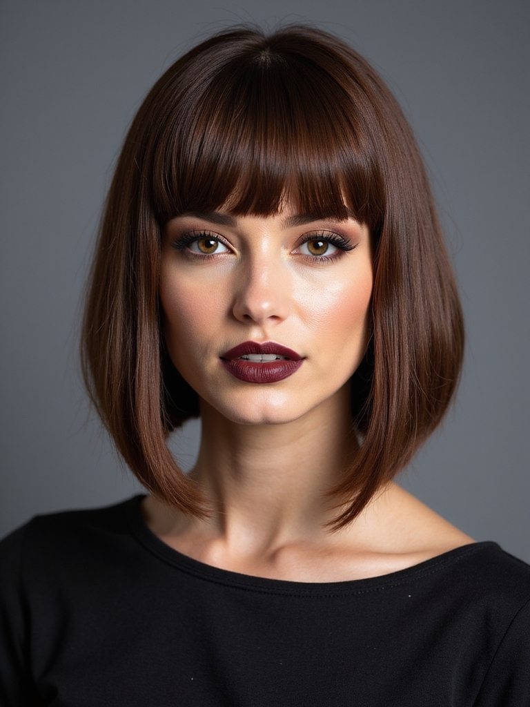 curtain bangled a line bob