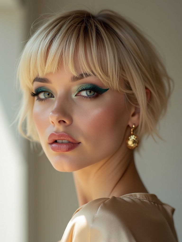 Curtain bangs adding volume and fullness to a fine short haircut