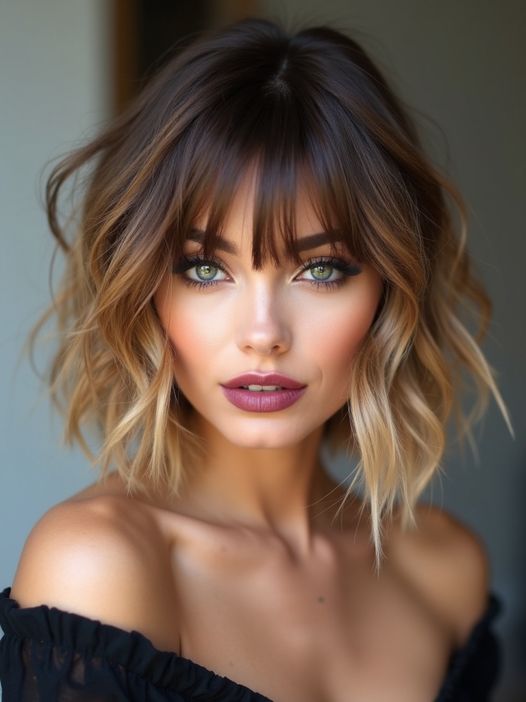 curtain bangs with choppy bob