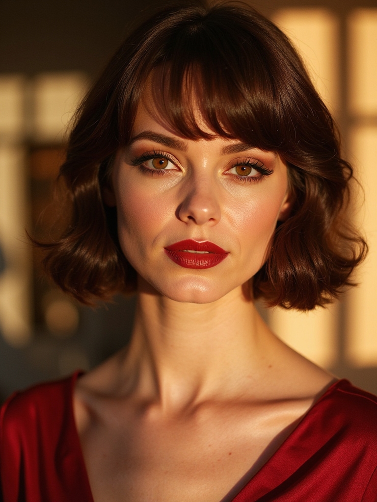 Curtain bang layers softening and debulking thick short hair