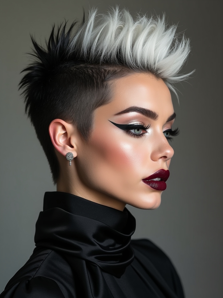A spiky pixie with high-contrast spikes and a shadow root