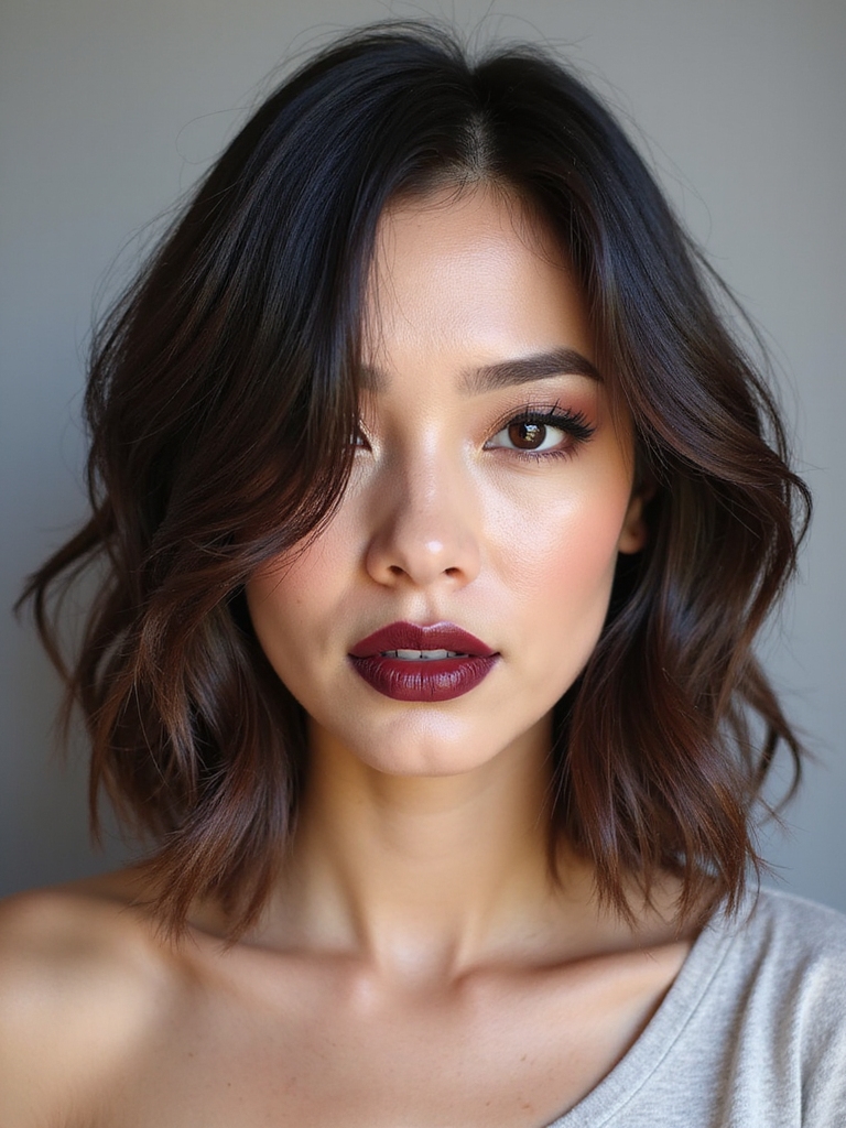 deep side part textured bob