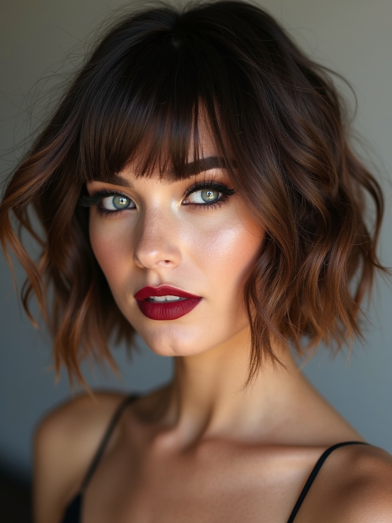 A piecey messy bob with a side part