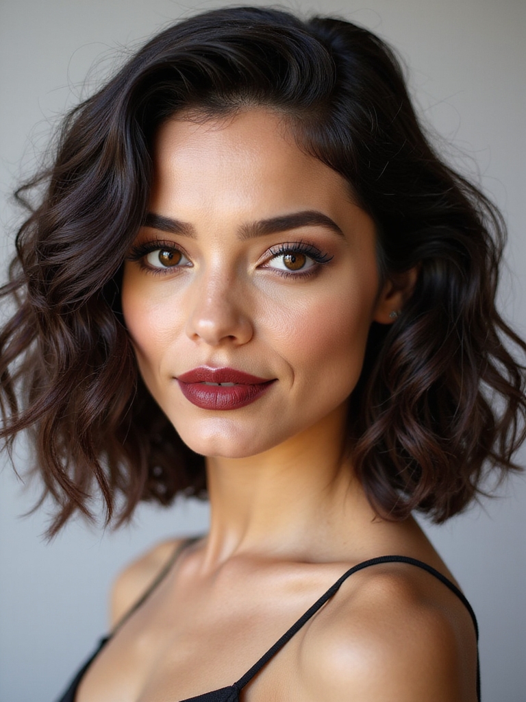 defined center parted curly bob