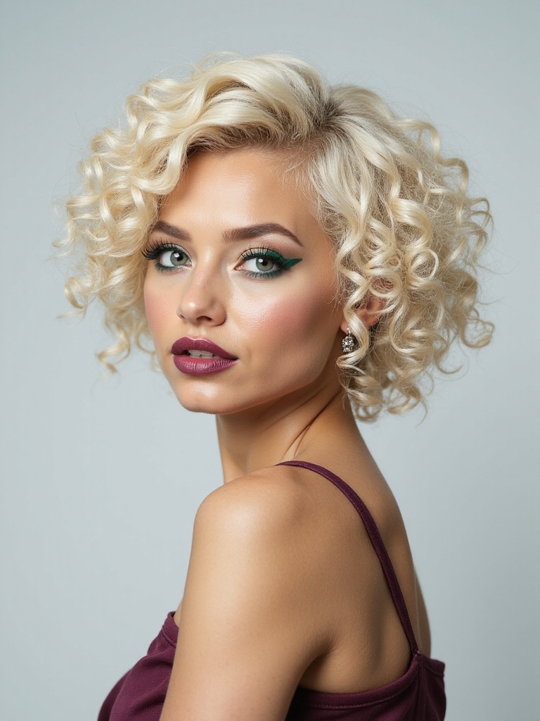 A curly blonde pixie with defined coils