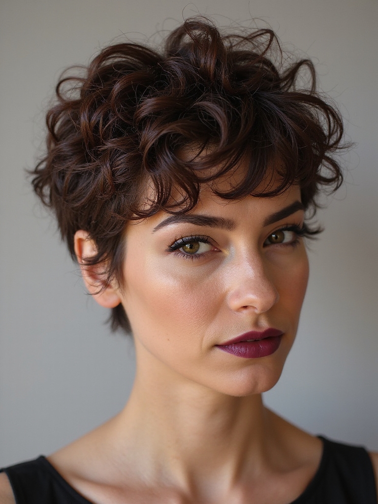 defined soft curly pixie