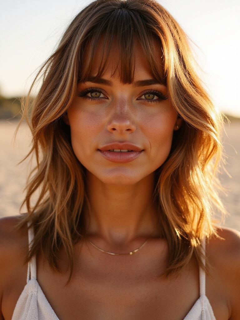 effortless beachy waves with bangs