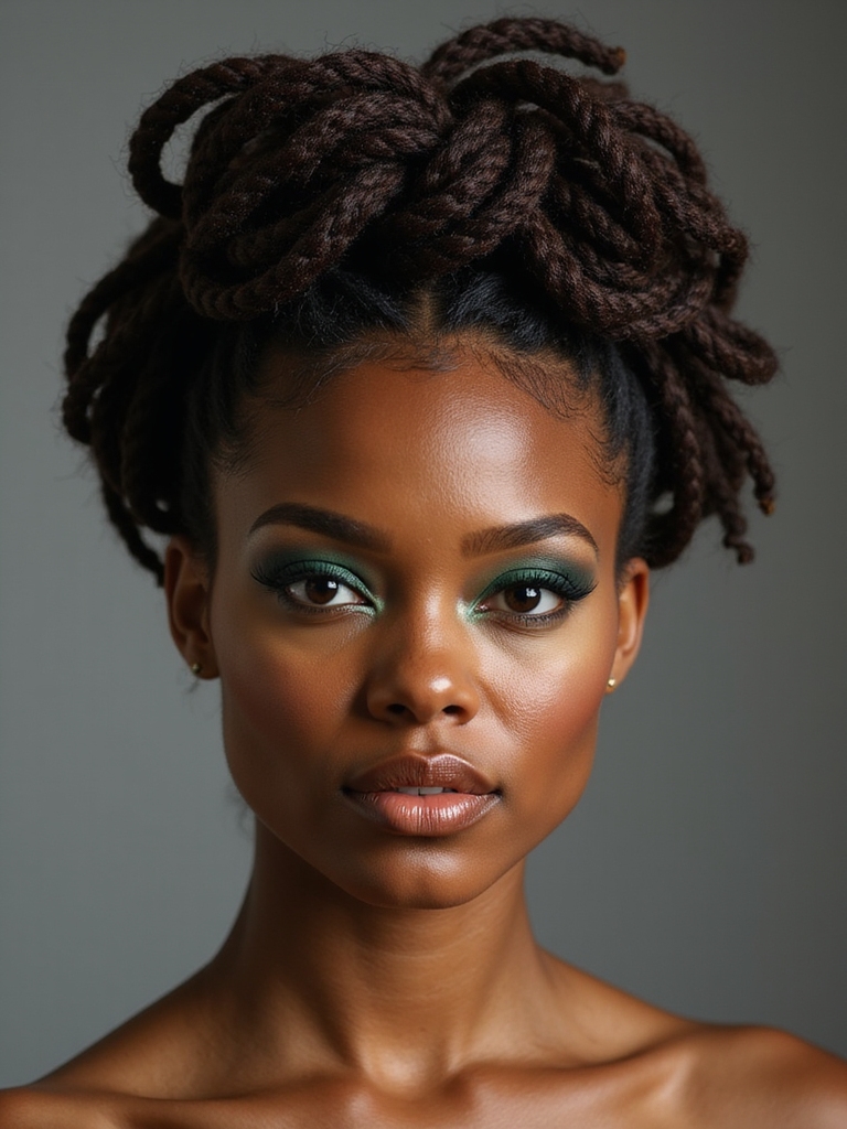 An elegant basket-weave loc updo