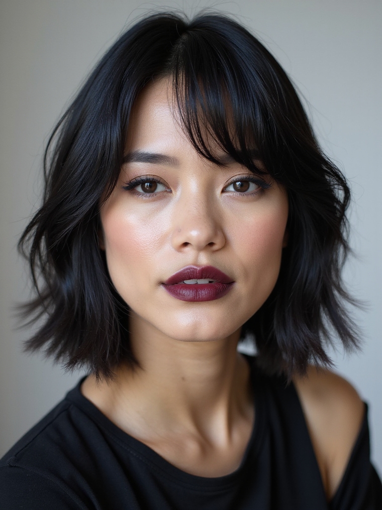 A knotless bob with face-framing layers and soft tendrils