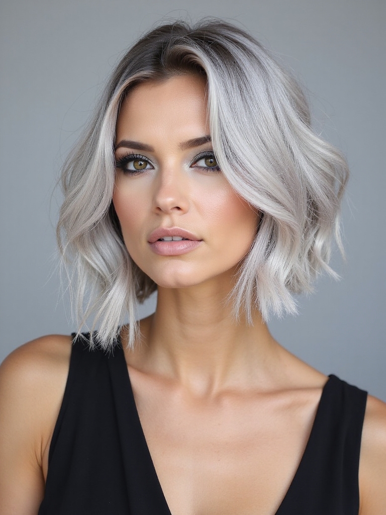 feathered airy asymmetrical bob