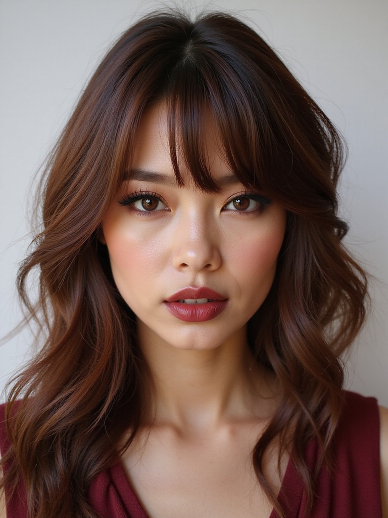 Wispy curtain layered bangs