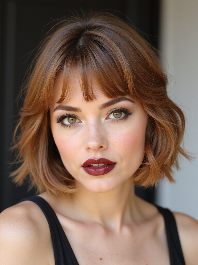 A pixie-bob hybrid cut with feathered curtain bangs