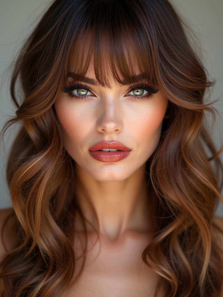 feathered brow skimming wispy fringe