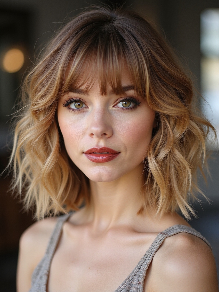 feathered cheekbone framing shag