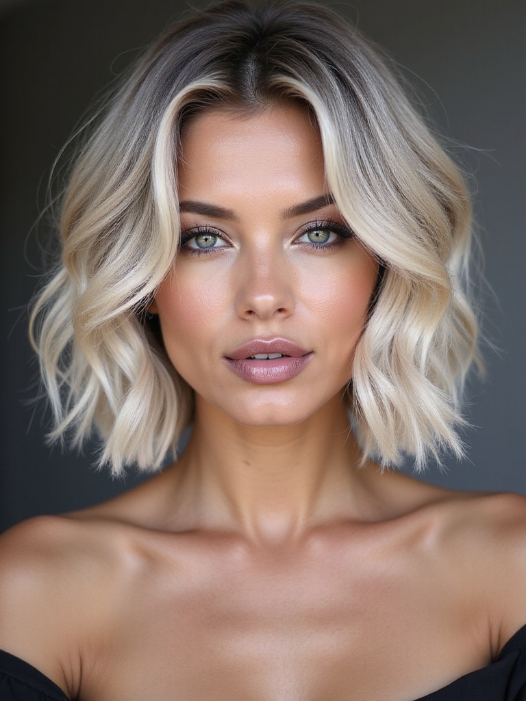 A soft layered lob shaped to add volume to fine hair