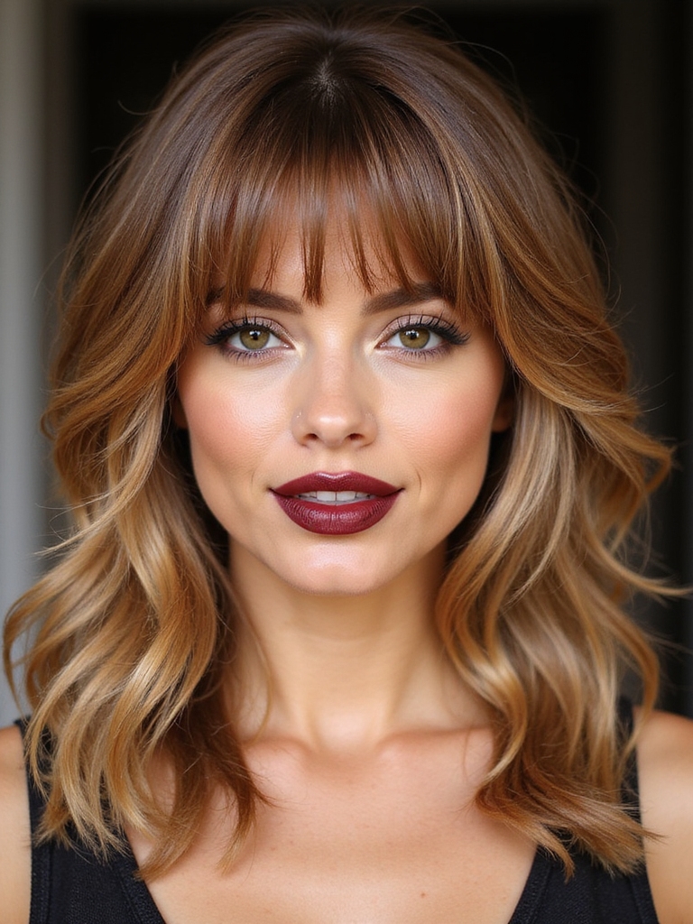 Fine hair lifted with layered curtains and crown volume