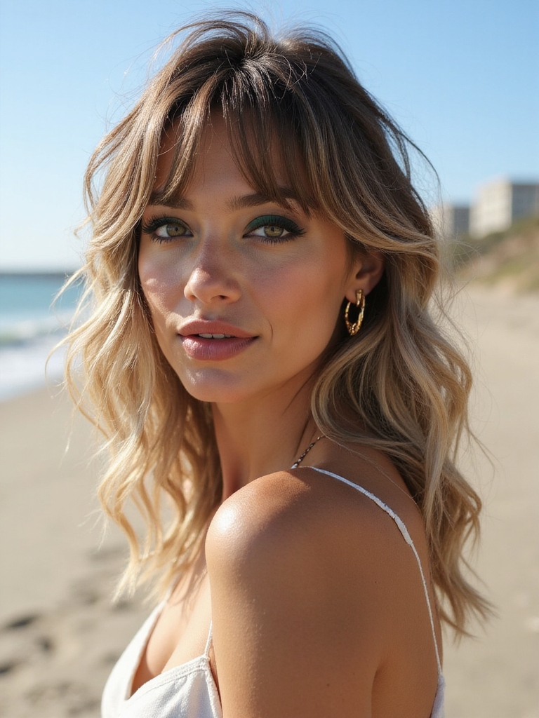feathered fringe with beachy waves