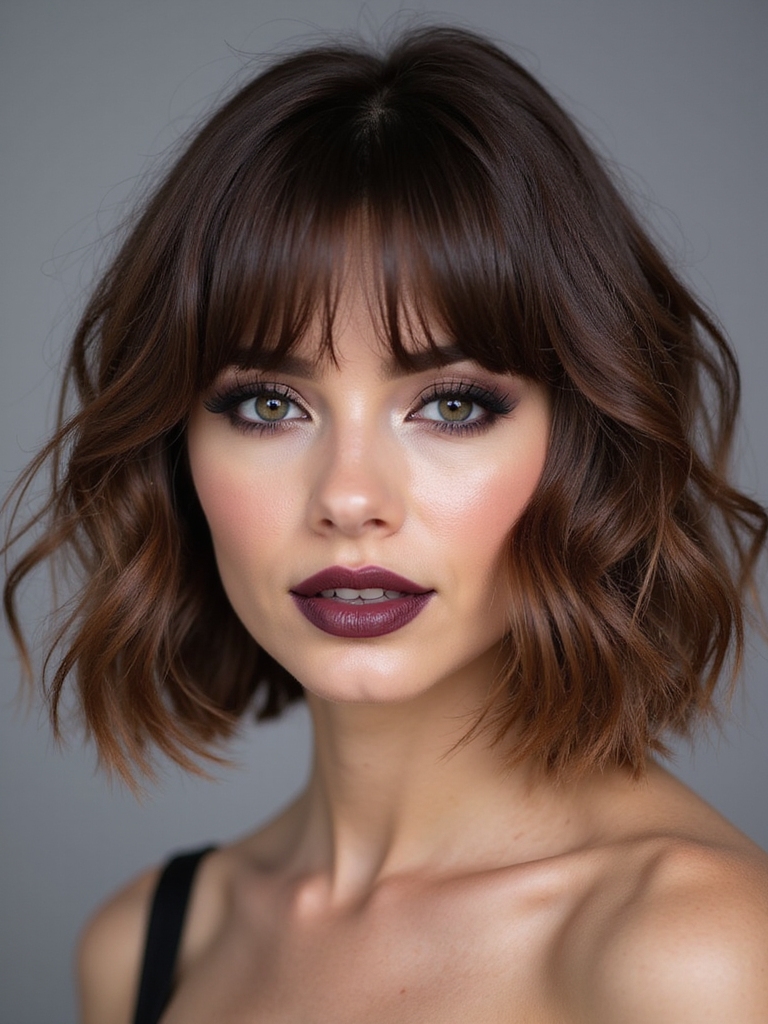 Wispy feathered bangs bob