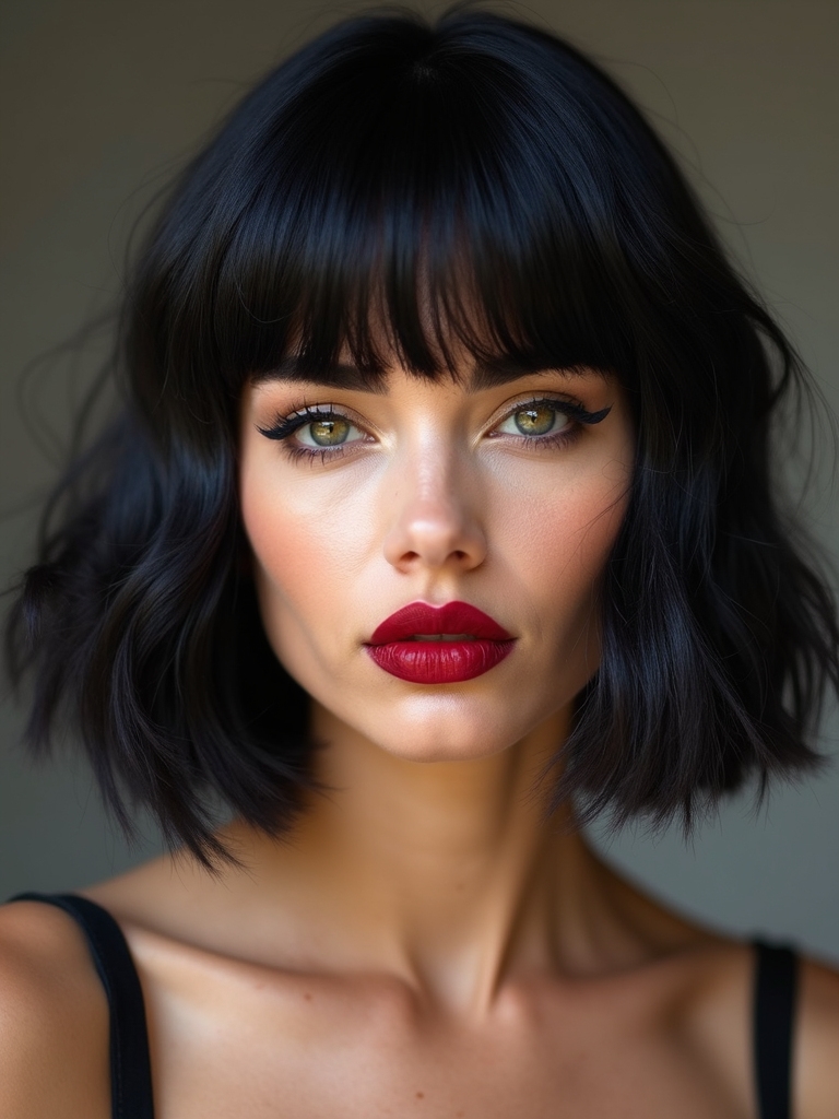 A French-girl micro fringe worn soft and undone