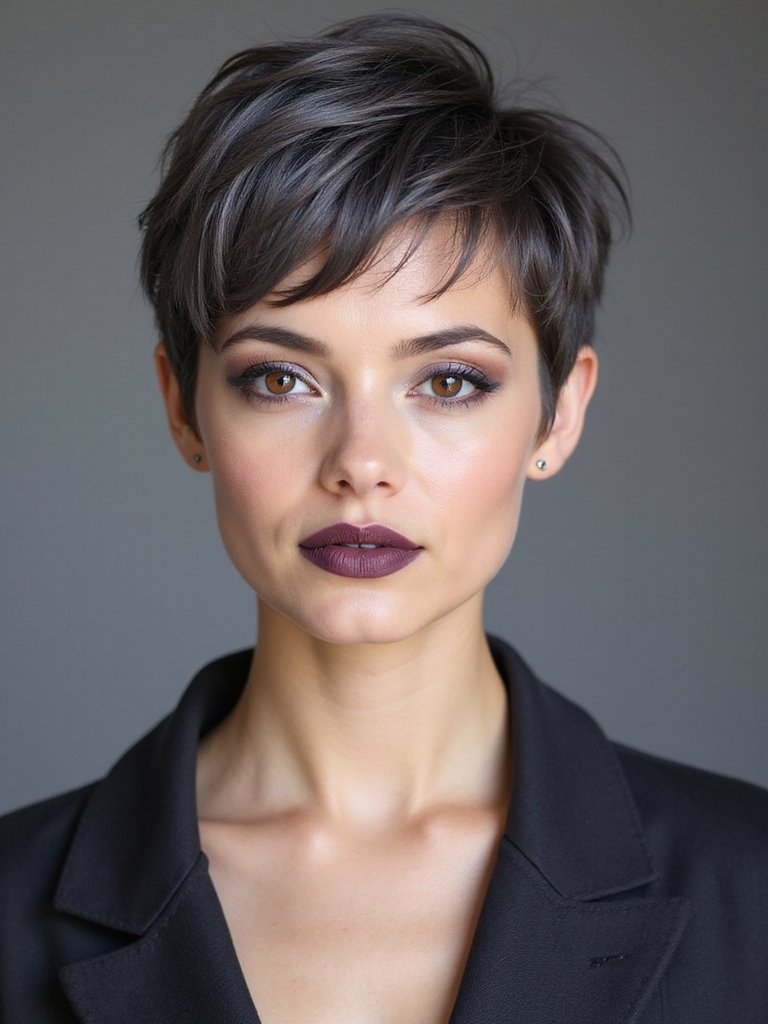 feathered razor cut pixie silhouette