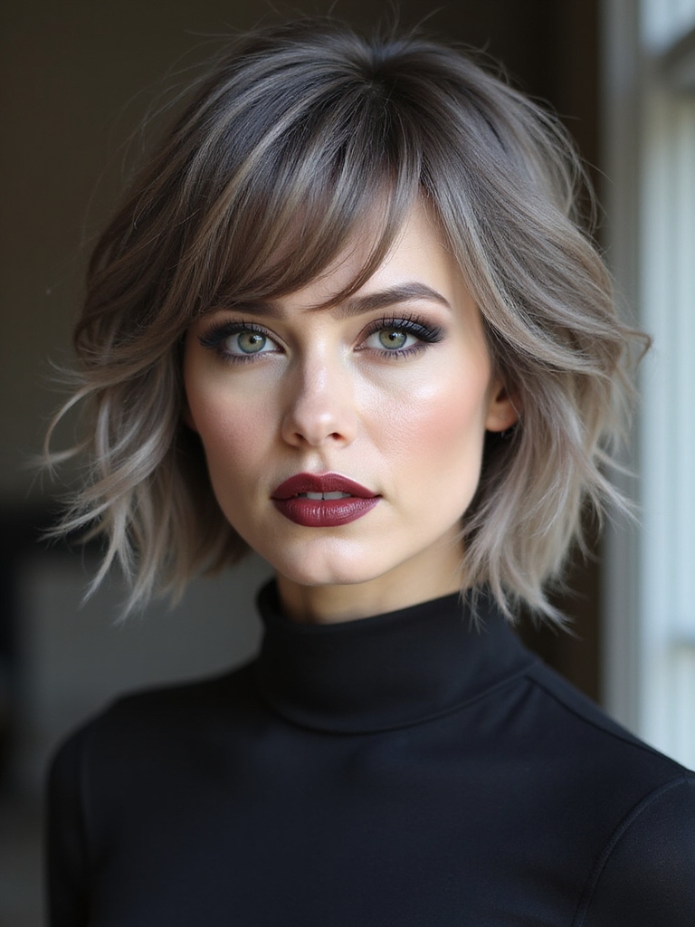 feathered side swept wispy fringe