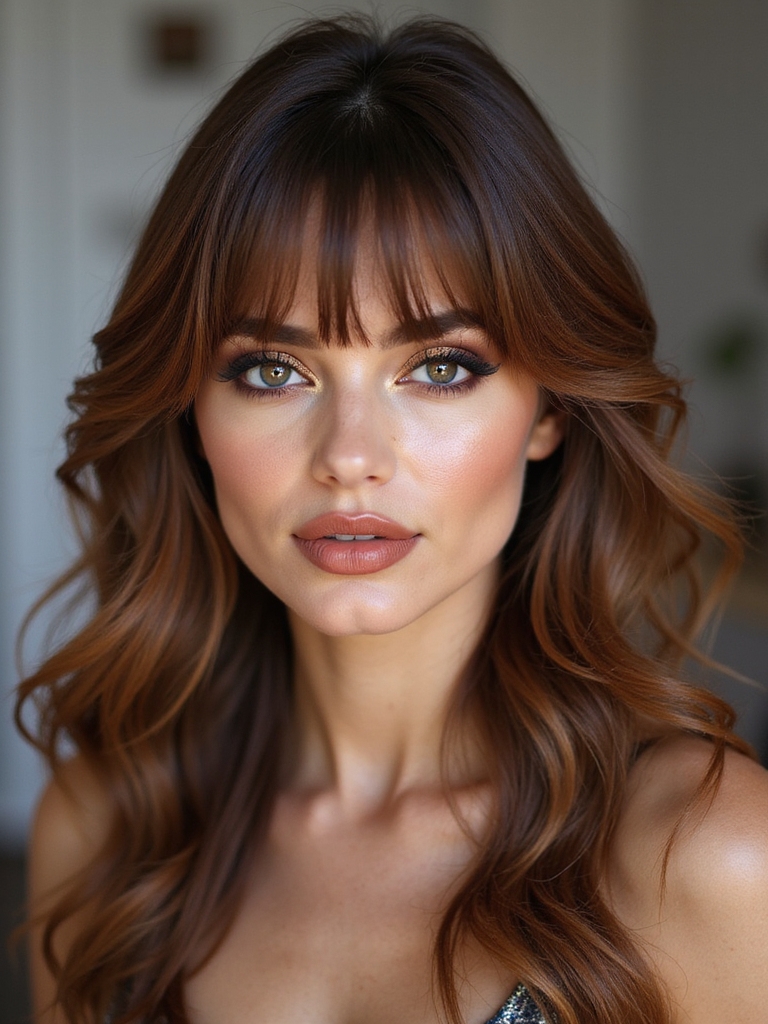 feathery textured side swept bangs