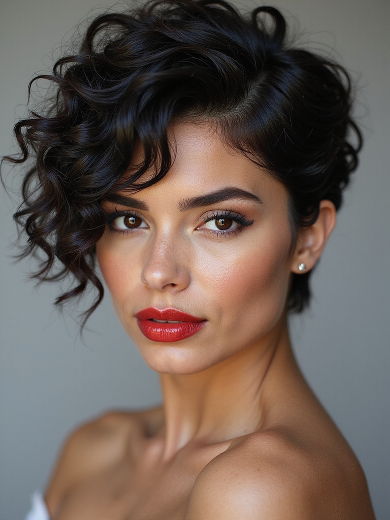 glossed wet look curly pixie