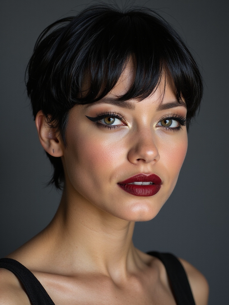 glossy gel slicked back pixie