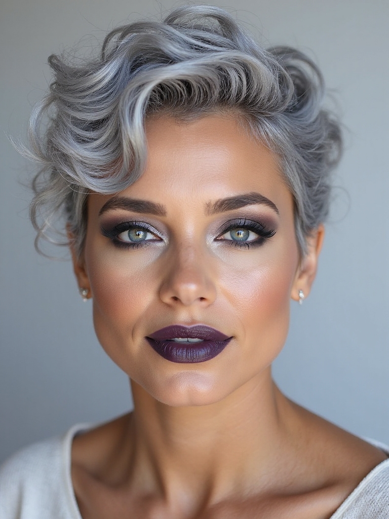 gray curly pixie shine