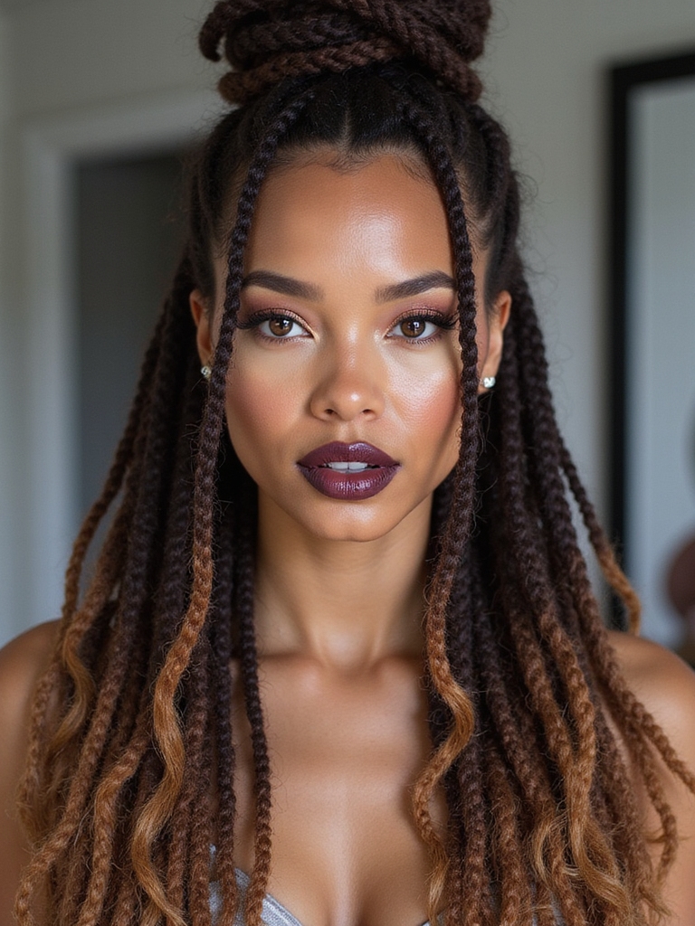 A half-up topknot with cascading crochet locs