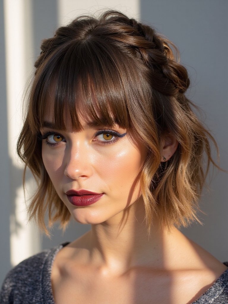 A bob with a half-up crown braid