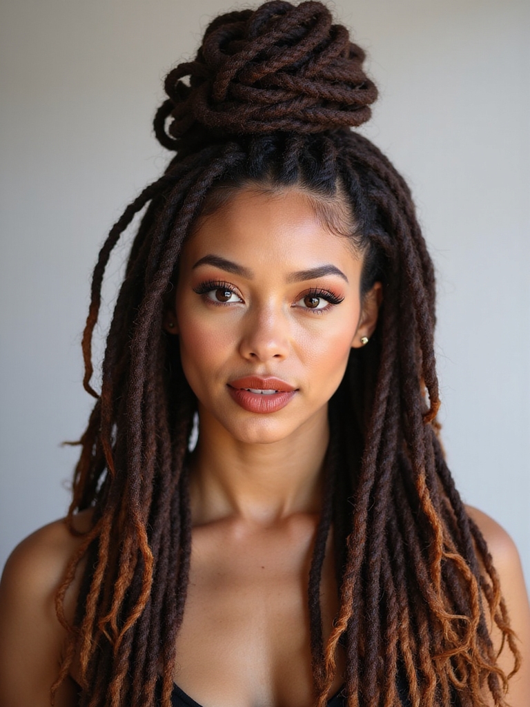 A half-up half-down loc style balancing up and down