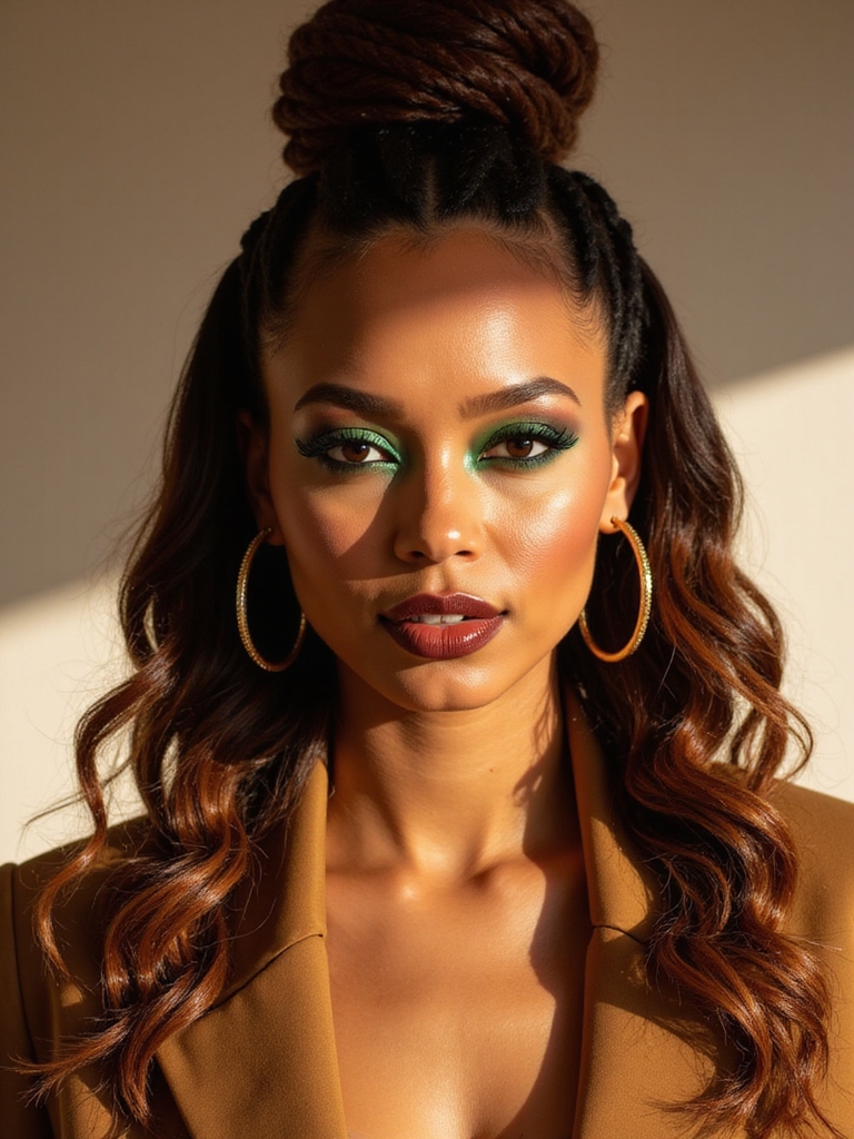 half-up half-down loc style showing the full length of locs cascading behind the shoulders