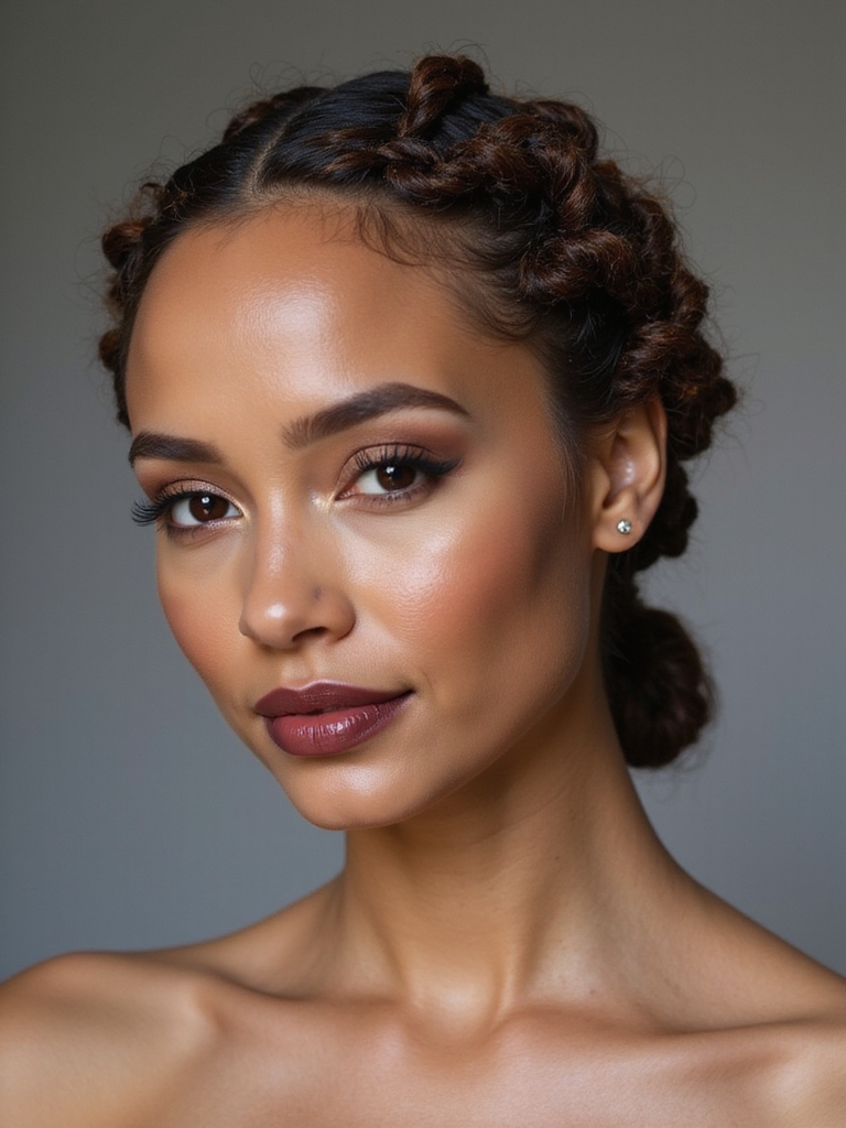 micro locs arranged in a halo braid crown around the head for a wedding ceremony