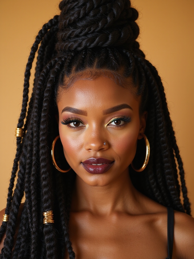 high bubble ponytail locs