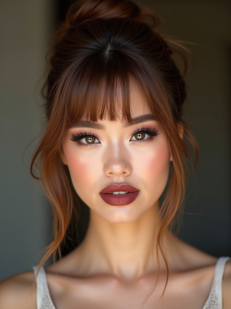 A high bun with soft face-framing wispy tendrils