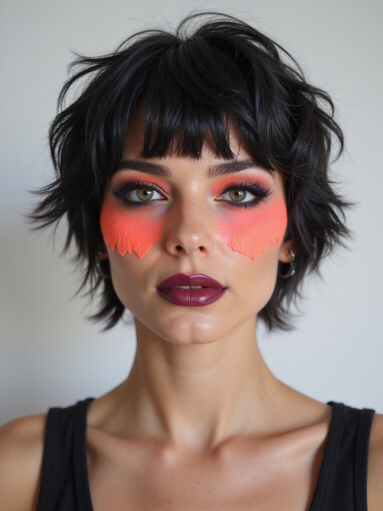 high contrast color blocked wolfcut