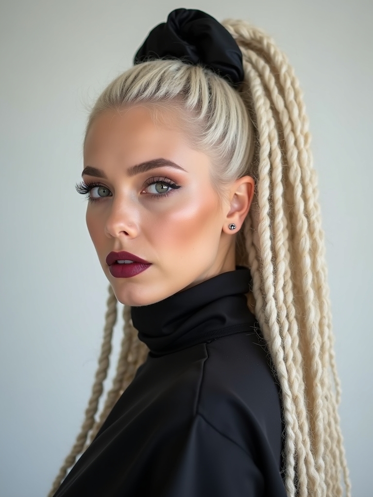 high ponytail with silk scrunchie