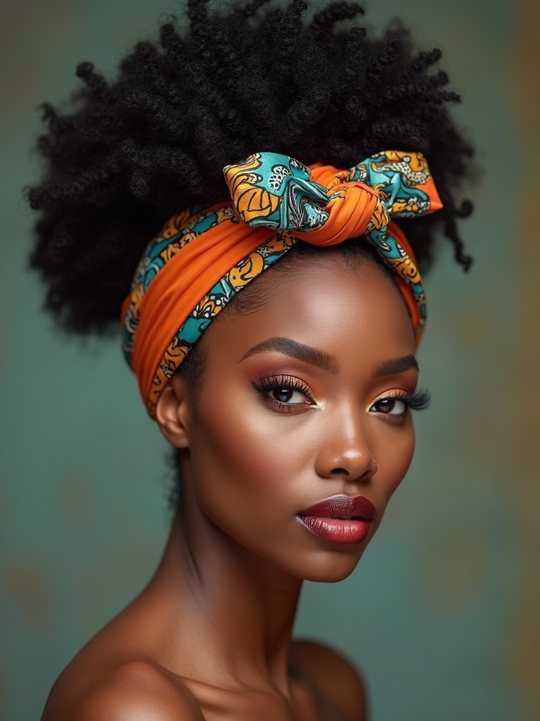 high puff with scarf knot