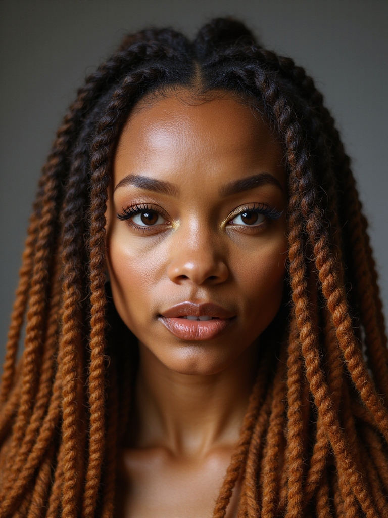 Honey-and-caramel color-blend crochet locs