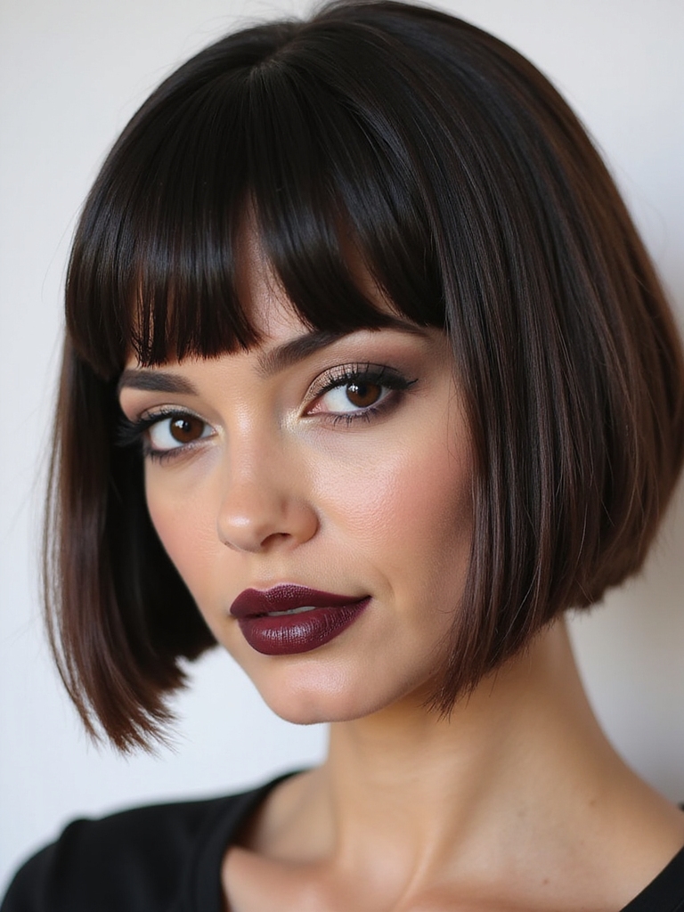 Inverted curtain fringe bob