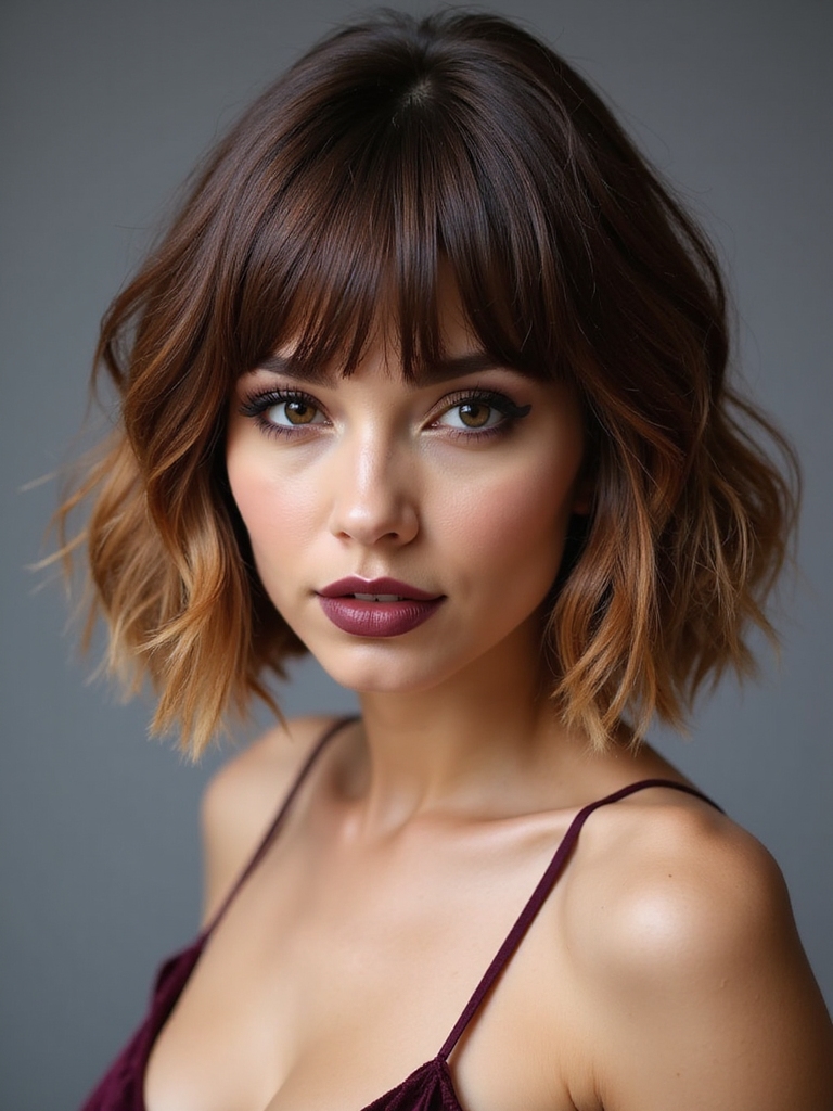 inverted bob with feathered fringe