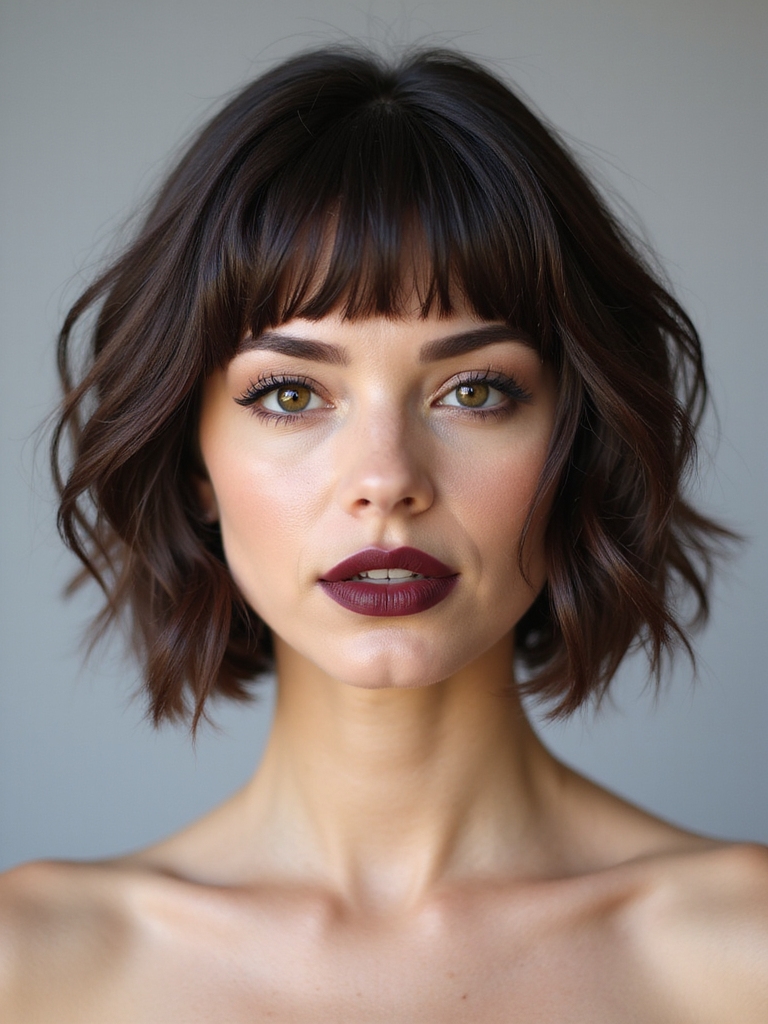 An inverted bob with textured baby bangs