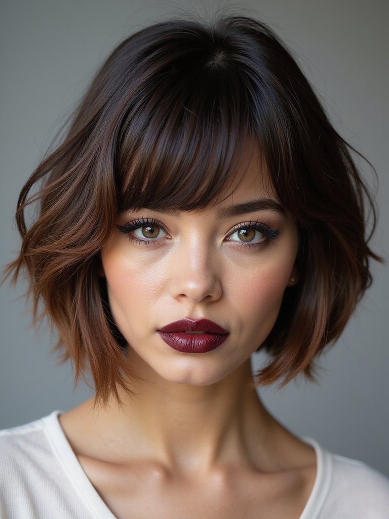 An inverted bob with soft airy bangs