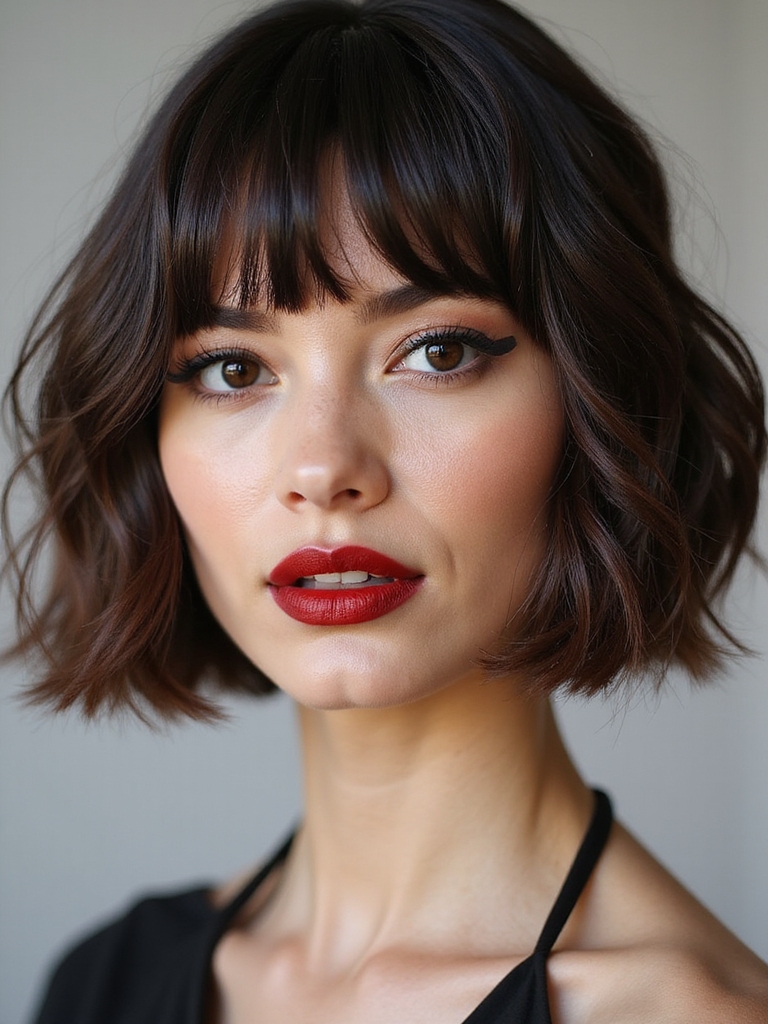 A French bob with airy micro bangs and layers