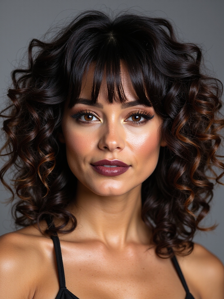 Curly layered bangs